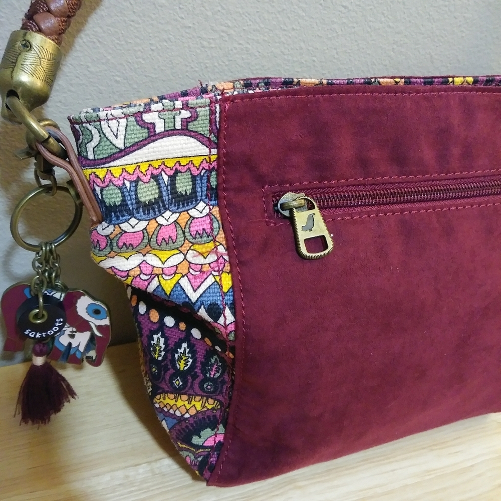 Sakroots Elsa Small Hobo Bag Satchel Burgundy Patterned Boho Braided Strap - Picture 6 of 10